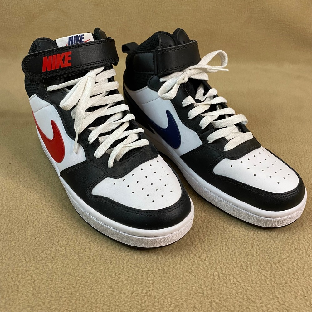 Nike Court Vision Mid Kids Sneakers Black White Red Blue Strap Casual Sz 7Y EUC
